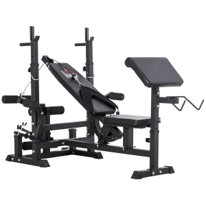 HOMCOM Bancă de Fitness Reglabilă cu Suport pentru Halteră, din Oțel și PU, 210x110x103-123 cm, Negru
