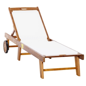 Outsunny ligbed relax ligbed tuinset tuinmeubilair verstelbaar acaciahout textiel natuur 198 x 60 x 88/80/69/45 h cm