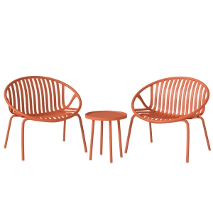 Outsunny Salon de Jardin Ensemble Bistro 3 Pièces Table Basse à Plateau Concave Acier et Polypropylène 80x70x75cm Rouge Brique