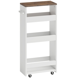 HOMCOM Carrinho de Cozinha Estreito de 3 Níveis com Rodas para Espaços Reduzidos, Sala de Jantar ou Sala, Branco