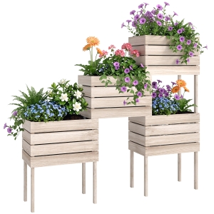 Outsunny Jardinières sur Pieds carrés potagers - Lot de 4 jardinières sur Pied modulables - 50L x 30l x 60H cm