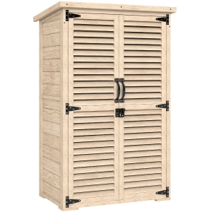 Outsunny Caseta de Jardín de Madera 75x50x118 cm Armario para Almacenaje de Herramientas con 2 Estantes y 2 Puertas Natural