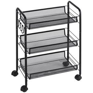 HOMCOM Carrito de Cocina de Acero con 3 Cestas Carga 9 kg para Comedor Sala de Estar Baño 45x26,5x63 cm Negro
