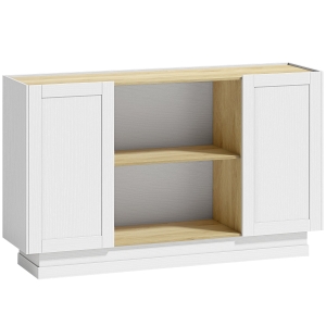 HOMCOM Aparador Moderno com 2 Prateleiras Abertas e 2 Portas de Fecho Suave para Sala de Jantar e Sala de Estar 133x35x79,7 cm Natural e Branco