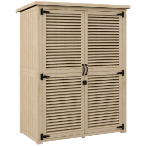 Outsunny Armario de Jardín 0,83 m² 127x65x168 cm con 2 Puertas de Persiana 2 Estantes 2 Asas y Techo Impermeable Natural