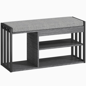 HOMCOM Schoenenrek met schoenenbank, entree rek voor schoenen, schoenenkast met drievoudig ontwerp, voor hal, entree, woonkamer, slaapkamer, Grijs