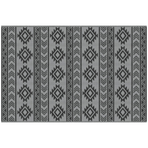Outsunny Alfombra de Exterior Reversible 182x274 cm Impermeable Anti-UV para Viajes en Autocaravana Negro y Gris