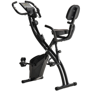 HOMCOM Heimtrainer 2-in-1 Fahrradtrainer mit LCD-Display Pulsmesser verstellbar Sitz Räder, klappbarer Hometrainer Trimmrad mit 8 stufig Magnetwiderstand, Spannseil, Stahl