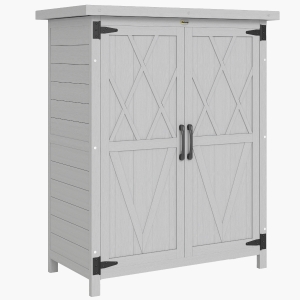 Outsunny Caseta de Jardín de Madera 75x40x90 cm Armario para Almacenaje de Herramientas con 4 Estantes 2 Puertas Gris