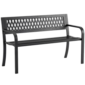 Outsunny Banco de Jardín Exterior de 2 Plazas  con Asiento Listonado Reposabrazos y Marco de Acero 119x50x75 cm Negro