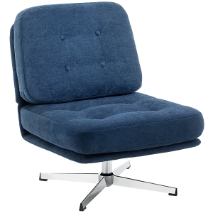 HOMCOM Draaibare Accentstoel, Gestoffeerde Leesstoel met Chenille, Brede Zitting, Verenbekleding en Metalen Poten, Donkerblauw