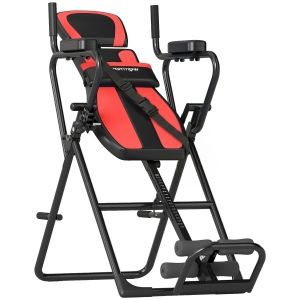 SPORTNOW Tabla de Inversión Plegable con Dominadas y Flexiones Altura Ajustable 155-198 cm Ángulos 20° 40° 60° Cinturón Rojo