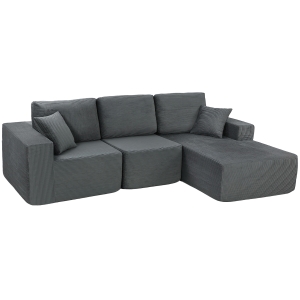 HOMCOM Modulaire Hoekbank, L-vormige Bank-Bed met Diepe Zitting, Brede Armleuningen, 2 Kussens, Donkergrijs