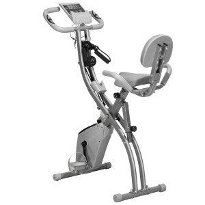 HOMCOM Cyclette Pieghevole 2 in 1, Resistenza Magnetica Regolabile 8 Livelli, Bici da Fitness con Sensore di Frequenza Cardiaca, Elastici per Braccia, Schermo LCD, Volano 2.5kg, Grigio