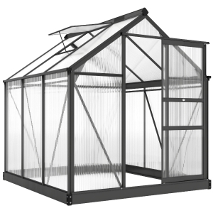 Outsunny Gewächshaus Aluminium 3,65m² 190x192x201cm mit Fundament Dachfenster Schiebetür 4 mm Platten, UV-beständig