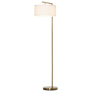 HOMCOM Lampadaire lampe à pied abat-jour en tissu de lin base ronde stable pour salle bureau or et blanc
