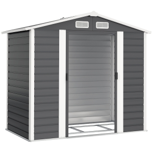 Outsunny Cobertizo Metálico para Jardín 213x120x166/194 cm con Base Refuerzo Puertas Correderas y Ventilaciones Gris Oscuro