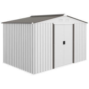 Outsunny Caseta de Jardín 277x195x192 cm Cobertizo de Exterior Metálico para Almacenamiento de Herramientas Plata y Gris