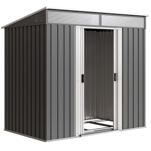 Outsunny Caseta de Jardín 195x122x181,5 cm con Puerta Corredera 2 Ventanas y Anti-UV para Almacenar Herramientas Gris Oscuro
