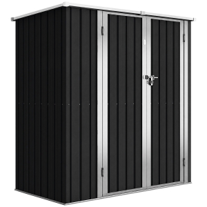 Outsunny Cobertizo de Jardín Exterior Metálico 1,37 m² 163x89x163 cm con Techo Inclinado, Puertas con Pestillo y Guantes Gris