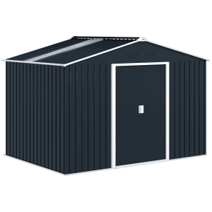 Outsunny Abrigo de Jardim 4,9 m² 277x195x192 cm com 2 Portas Deslizantes Base Reforçada (Chão NÃO Incluído) Cinzento Escuro
