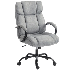 Vinsetto Bürostuhl, Ergonomischer Chefsessel bis 220 kg belastbar, Gepolsterter Schreibtischstuhl mit Armlehne, breit Sitz, Höhenverstellbarer Drehstuhl mit Wippfunktion, Leinenoptik, Hellgrau
