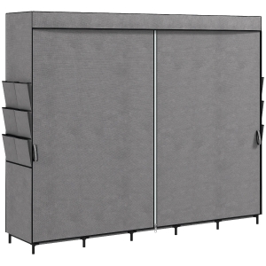 HOMCOM Roupeiro de Tecido com 5 Varões 5 Prateleiras 6 Bolsos Laterais Fecho de Correr Estrutura em Aço 212x45x167 cm Cinza