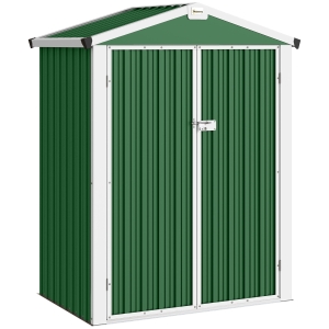 Outsunny Cobertizo de Jardín Exterior 1,1 m² 133x87x178 cm con 2 Puertas Abatibles Techo a Dos Aguas y Guantes Verde