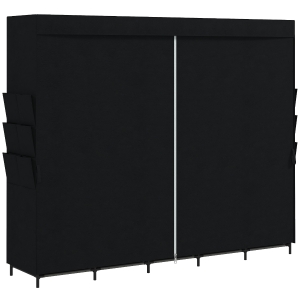 HOMCOM Roupeiro de Tecido com 5 Barras 5 Prateleiras 6 Bolsos Laterais Fecho de Correr Estrutura em Aço 212x45x167 cm Preto