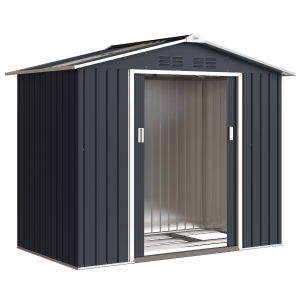 Outsunny Caseta de Jardín 213x130x185 cm con Puertas Correderas y Claraboya para Almacenamiento de Herramientas Gris Oscuro
