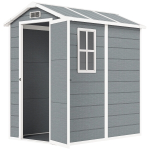 Outsunny Abrigo de Jardim Exterior 2,1 m² 131x186x198 cm Abrigo de Jardim Exterior com Piso Janela Porta com Fechadura Cinzento