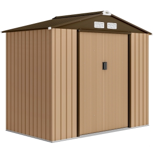 Outsunny Cobertizo de Jardín Exterior 2,42 m² 213x130x185 cm con Puerta Corredera Ventilación Guantes Amarillo