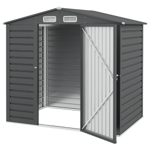 Outsunny Caseta de Jardín Exterior 190x131x188 cm Cobertizo Metálico con 2 Ventilaciones y Puerta para Herramientas Gris