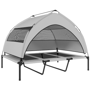 PawHut Hondenbed Outdoor met Dak, Verhoogd Hondenbed voor Extra Grote Honden, met Stalen Frame, 122x92x94cm, Lichtgrijs