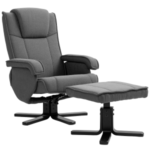 HOMCOM Schommelbare Relaxfauteuil met Voetenbank, Fluweelachtige Stof, Draaibare Gestoffeerde Stoel, Houten Frame, Grijs