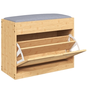HOMCOM Banco Zapatero Recibidor con Asiento Acolchado Cajón Abatible Puerta de Ratán Estante Ajustable para Entrada Natural