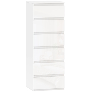HOMCOM Cómoda de Dormitorio con 6 Cajones Estrecha Sinfonier Ahorro Espacio 40x35x109 cm Blanco Brillo