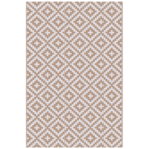 Outsunny Tapete de Exterior 182x274 cm Reversível com Desenho Geomátrico  para Varanda Pátio Campismo Prais Branco e Castanho