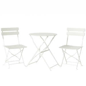 Outsunny Conjunto de Jardín Plegable con 2 Sillas Plegables Mesa Redonda Estructura Metálica Electrofórica para Balcón Crema