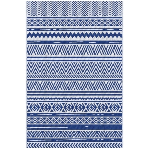 Outsunny Alfombra Reversible 182x274 cm Estilo Moderno para Terraza Balcón Patio Camping Playa Azul Oscuro y Blanco