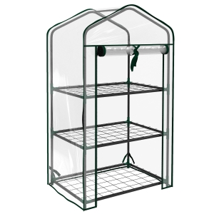 Outsunny Mini Serra da Giardino con Copertura in PE, 3 Ripiani e Porta Avvolgibile, 59x39x127 cm, Trasparente