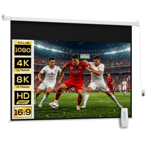 HOMCOM Écran vidéoprojecteur 100 Pouces, 16:9 4K HD écran de projection motorisé et électrique, écran de projection tv et home cinéma, montage mural ou plafond, panneau de commande et télécommande