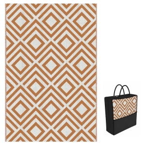 Outsunny Alfombra Exterior Reversible 182x274 cm de Plástico Impermeable para Terraza Patio Camping Playa Rojo y Blanco