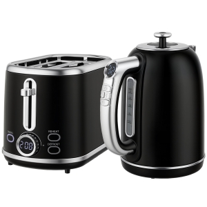 HOMCOM Ensemble bouilloire et grille-pain, bouilloire en acier inoxydable 1,7 L et 2200 W et grille-pain à 2 tranches, noir