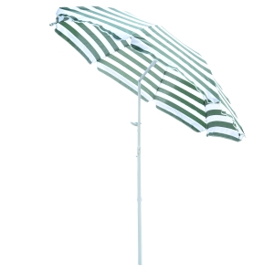 Outsunny Parasol de Plage, Parasol Inclinable Octogonal Ø 180 cm, Tissu Polyester Haute Densité Anti-UV, Mât Démontable, Vert et Blanc Rayé