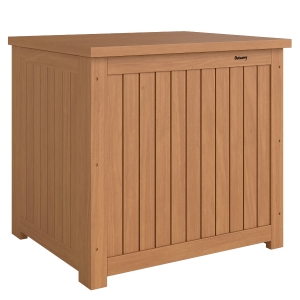 Outsunny Arcón Exterior de Madera 130L Baúl Almacenaje Exterior con Forro Tapa con Bisagras y Correa 63x51x58,5 cm Marrón