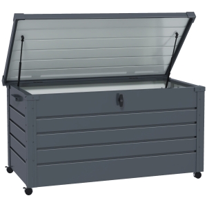 Outsunny Outdoor Aufbewahrungsbox, Gartenbox, Kissenbox, wetterbeständig, 4 Rollen, 100 x 62 x 65 cm, Dunkelgrau