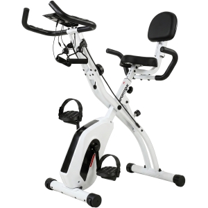 SPORTNOW Bicicleta Estática Dobrável com 8 Níveis de Resistência, Volante, Ecrã LCD, Bluetooth, Pulsómetro e Selim Ajustável