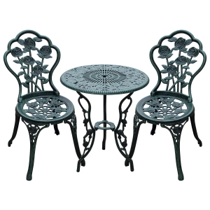 Outsunny Ensemble Salon de Jardin 2 Places 2 chaises + Table Ronde Style néo-rétro Motif Rose Lignes fuselées Fonte