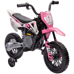 AIYAPLAY Moto elétrica infantil moto cross para crianças de 3 a 6 anos 2 motores 12V velocidade 5 km/h 109,5x60x72,5cm rosa